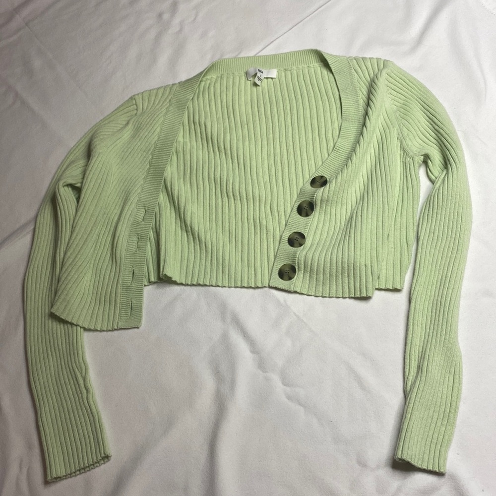Ribbed Green Cropped Cardigan